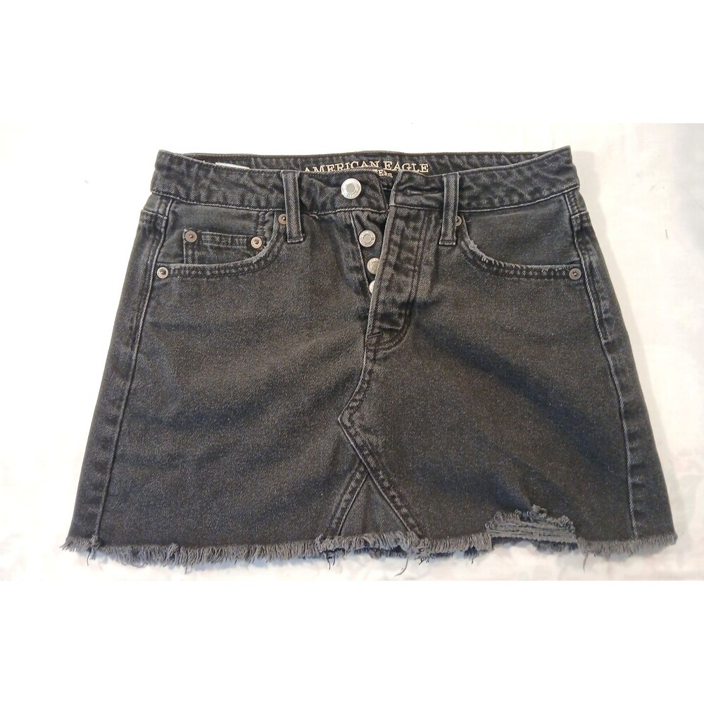 American Eagle Micro Minnie Denim Skirt  Black Button Fly Sz 2